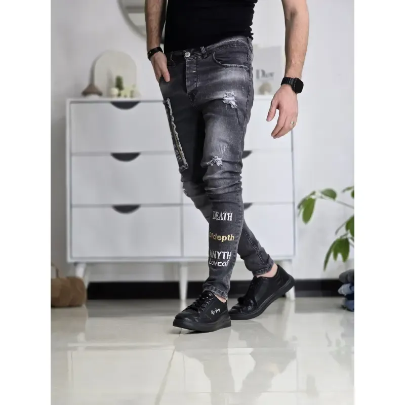 شلوار لی مردانه اسکینی طوسی تمام کش پارچه ترک وارداتی زاپ دار - تصویر 5