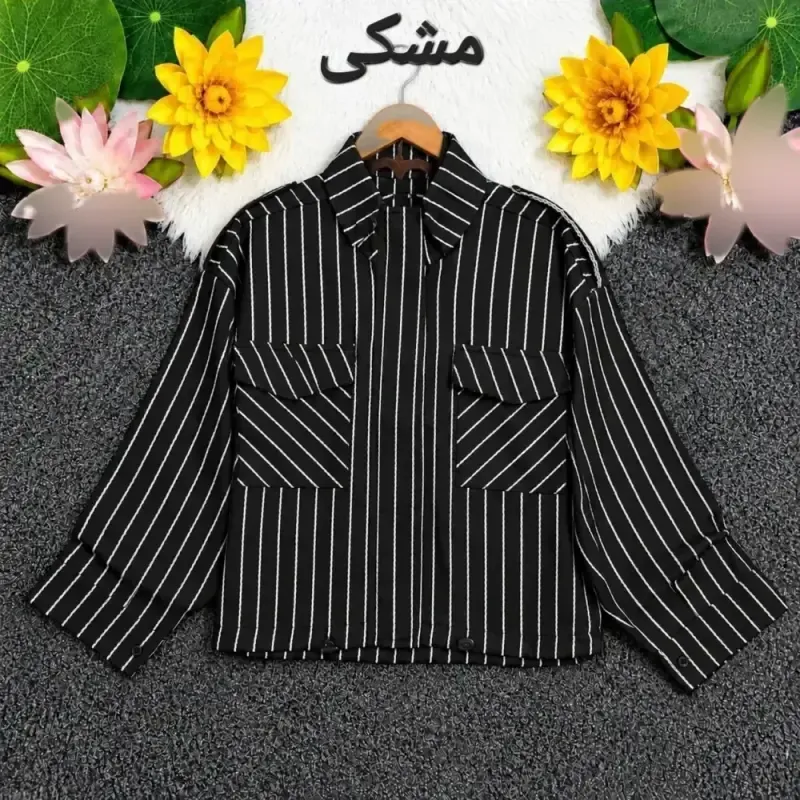 بامبر پاییزه راه راه کتان زنانه جیب دار زیپ مخفی گت دار - تصویر 7