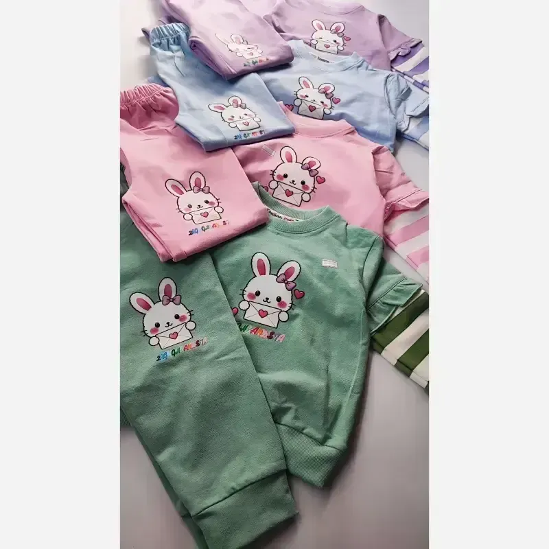 ست بلوز و شلوار دخترانه طرح خرگوش جنس دورس گلکسی سایز 35 و 40 - تصویر 6