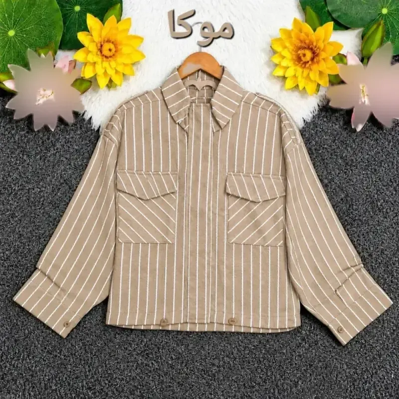 بامبر پاییزه راه راه کتان زنانه جیب دار زیپ مخفی گت دار - تصویر 8