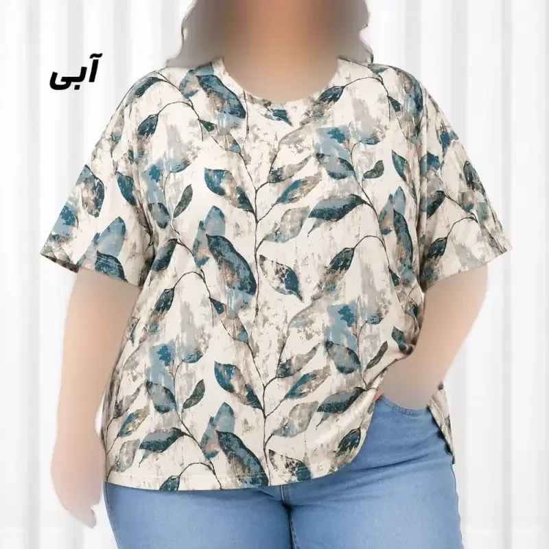 تیشرت زنانه سایز بزرگ کرپ فلورینا فری سایز تا 50 کمربنددار - تصویر 4