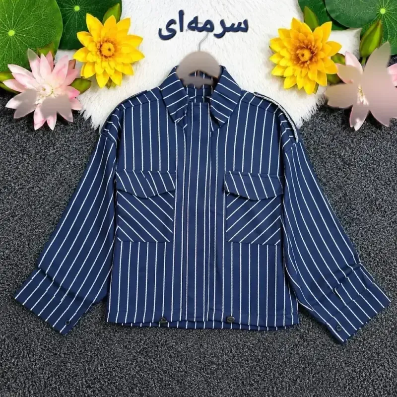 بامبر پاییزه راه راه کتان زنانه جیب دار زیپ مخفی گت دار - تصویر 6