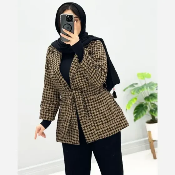 مانتو کتی پیردوپیل رنگ مشکی و قهوه ای با کمربند سایز 1 و 2