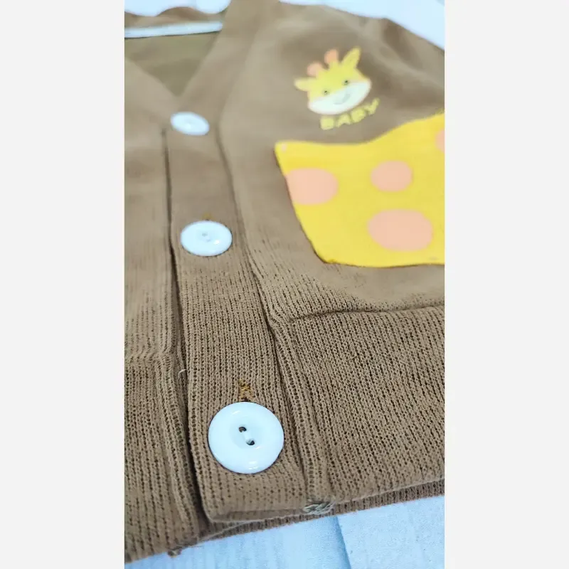 ژاکت بافت فانتزی بچگانه طرح زرافه قهوهای - تصویر 3