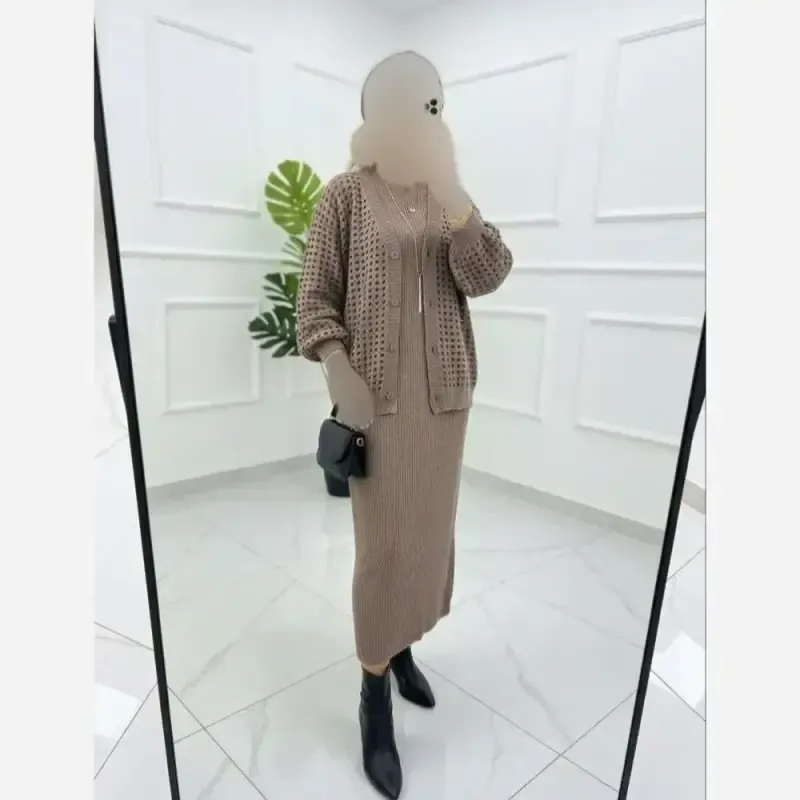 ست کت و سارافون بافت پاپیونی زنانه فری سایز - تصویر 2
