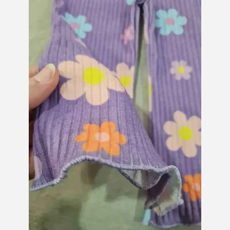 ست پاییزه دخترانه نوزادی بلوز و شلوار پنبه کبریتی سایز 6 ماه تا 1.5 سال رنگ بنفش و کرم - تصویر 5