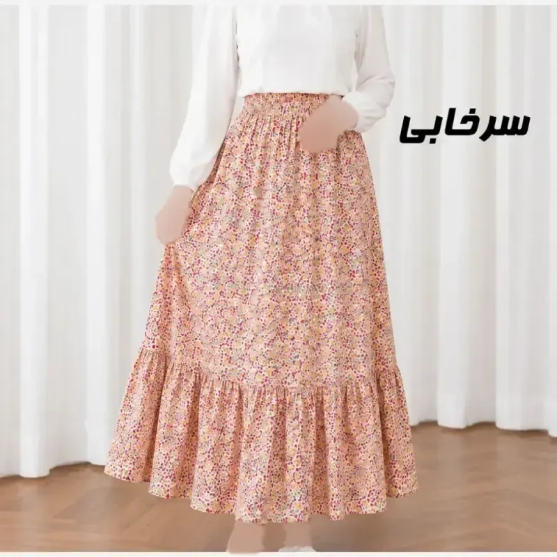 دامن زنانه نخی پارچه خارجی فری سایز مناسب تا سایز 52 - تصویر 6