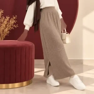 دامن بافت زنانه فری سایز مناسب تا 44 قد 95 سانت رنگ مشکی و طوسی و کرم