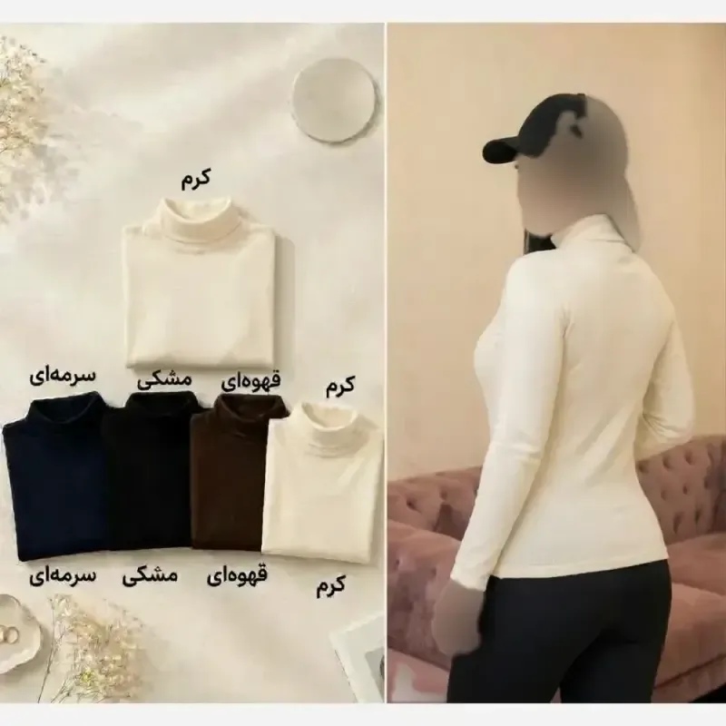 بلوز زنانه ساده یقه اسکی کوتاه پارچه کبریتی فانریپ ریزدوخت فری سایز - تصویر 4