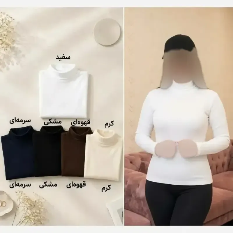 بلوز زنانه ساده یقه اسکی کوتاه پارچه کبریتی فانریپ ریزدوخت فری سایز - تصویر 2