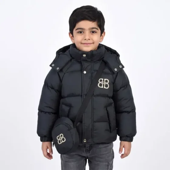 کاپشن باکسی پفکی پسرانه مشکی شمعی آستر ساتن