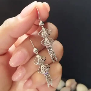 گوشواره نقره زنانه آویز عیار 925 روکش طلا سفید وزن 4 گرم