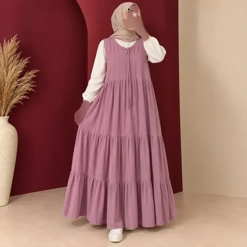 پیراهن ساحلی حلقه ای بلند زنانه نخ لینن چیندار دکمهدار - تصویر 7