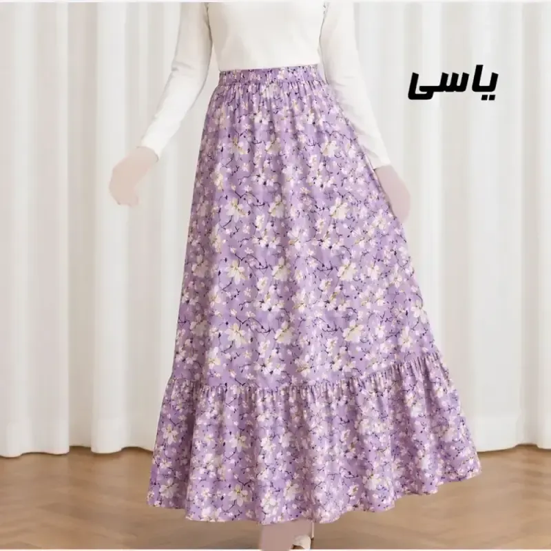 دامن زنانه نخی پارچه خارجی فری سایز مناسب تا سایز 52 - تصویر 5