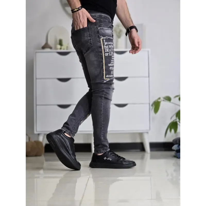 شلوار لی مردانه اسکینی طوسی تمام کش پارچه ترک وارداتی زاپ دار - تصویر 3
