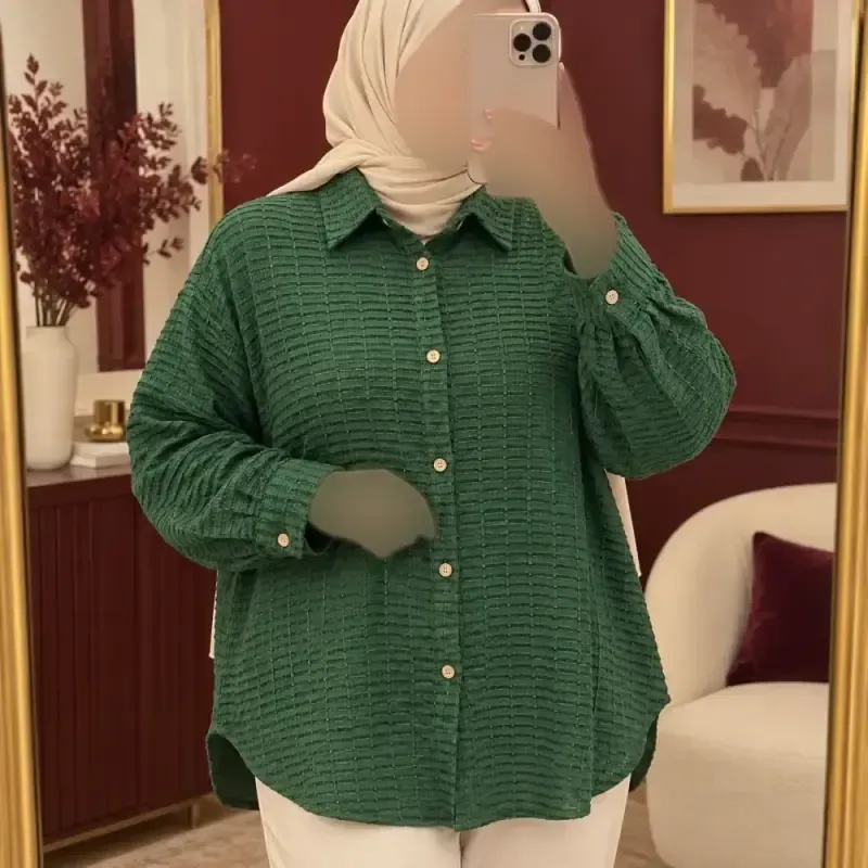 شومیز زنانه کوک دوزی جلو دکمه دار فری سایز مناسب تا سایز 50 - تصویر 6