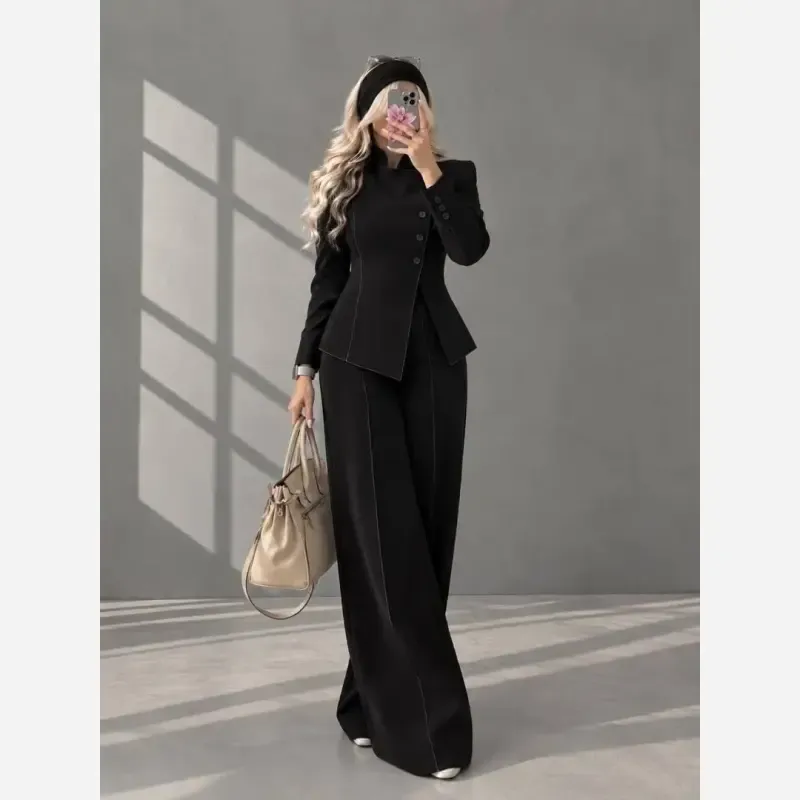 کت و شلوار زنانه مهرناز کرپ کتان ترک مغزی دوزی شده - تصویر 2