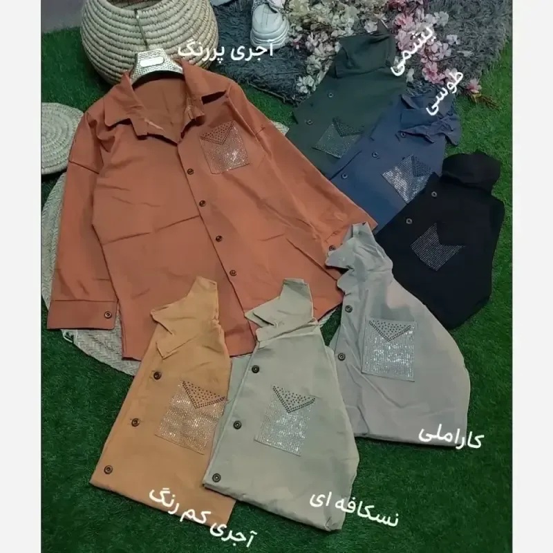 شومیز جیب نگین کتان فری سایز 38 تا 46 - تصویر 2