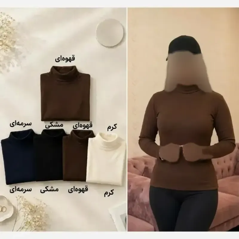بلوز زنانه ساده یقه اسکی کوتاه پارچه کبریتی فانریپ ریزدوخت فری سایز - تصویر 3