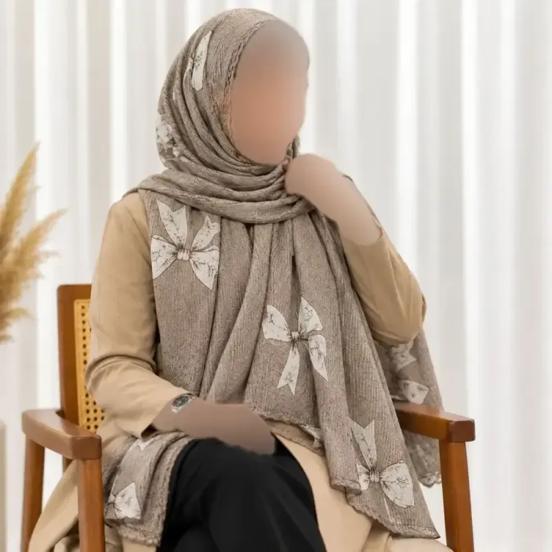 شال نخی برشکا پاپیون لمه مشکی روزمره قواره 184 در 67 سانت - تصویر 4