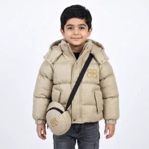 کاپشن باکسی پفکی کرم پسرانه دارای کیف